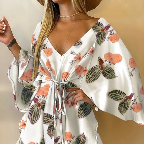 Trendy Chic Floral Asymmetrical Front Tie Mini Dress 🌴 🍹 🌞🍹 🌴 - Picture 2 of 10